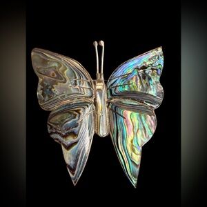 Vintage Taxco Sterling Silver Abalone Butterfly Brooch